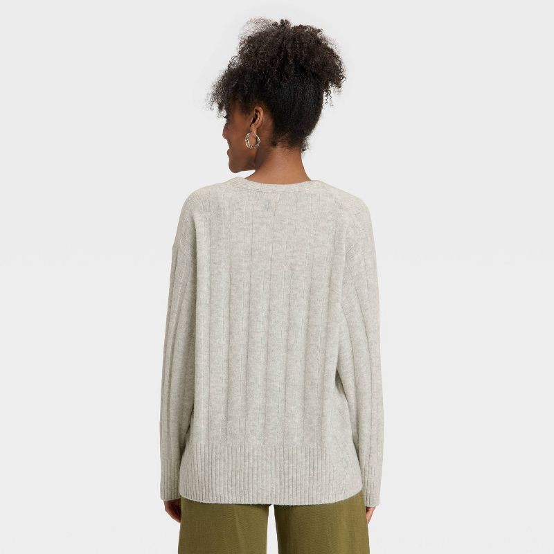 slide 2 of 3, Women's Knit Ribbed Cardigan Sweater - Universal Thread™ Heather Gray M, 1 ct