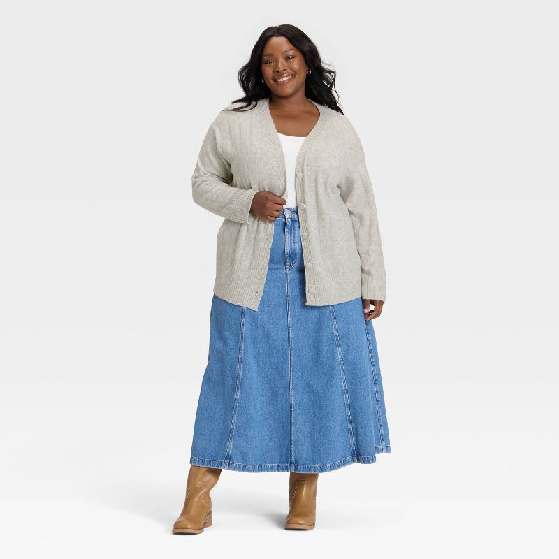 slide 3 of 3, Women's Knit Ribbed Cardigan Sweater - Universal Thread™ Heather Gray XXL, 1 ct