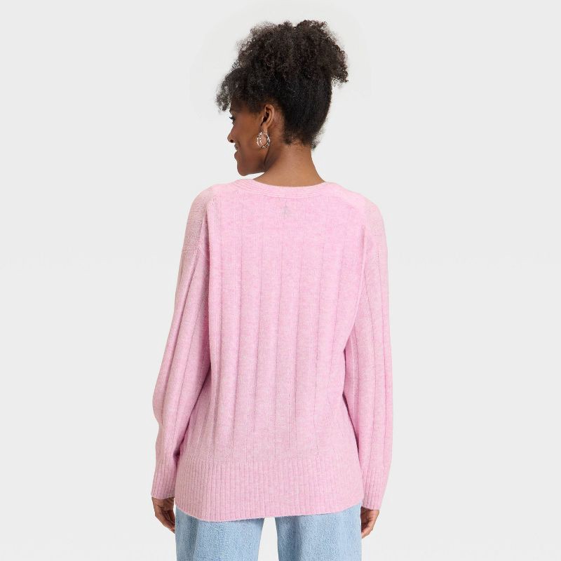 slide 2 of 3, Women's Knit Ribbed Cardigan Sweater - Universal Thread™ Pink XL, 1 ct