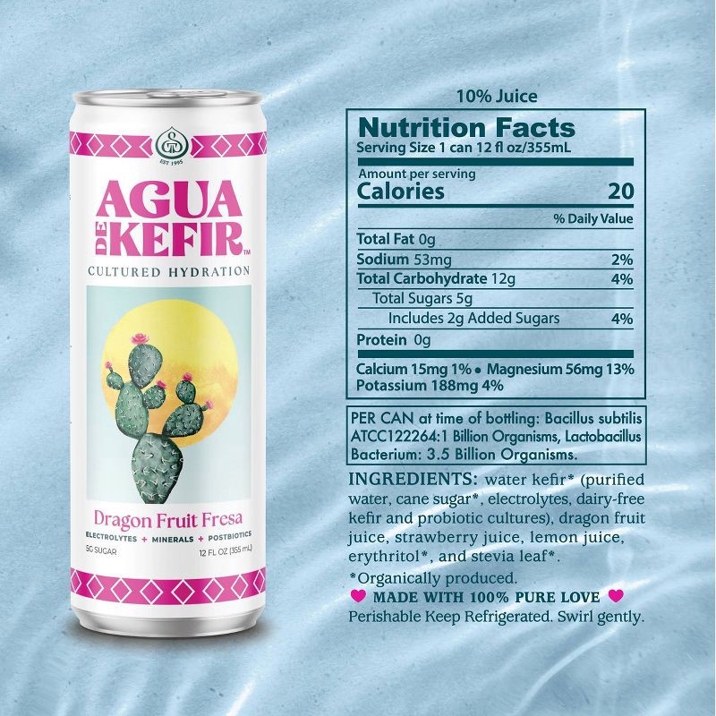 slide 5 of 6, GT's Agua de Kefir Dragon Fruit Fresa - 12 fl oz Can, 12 fl oz