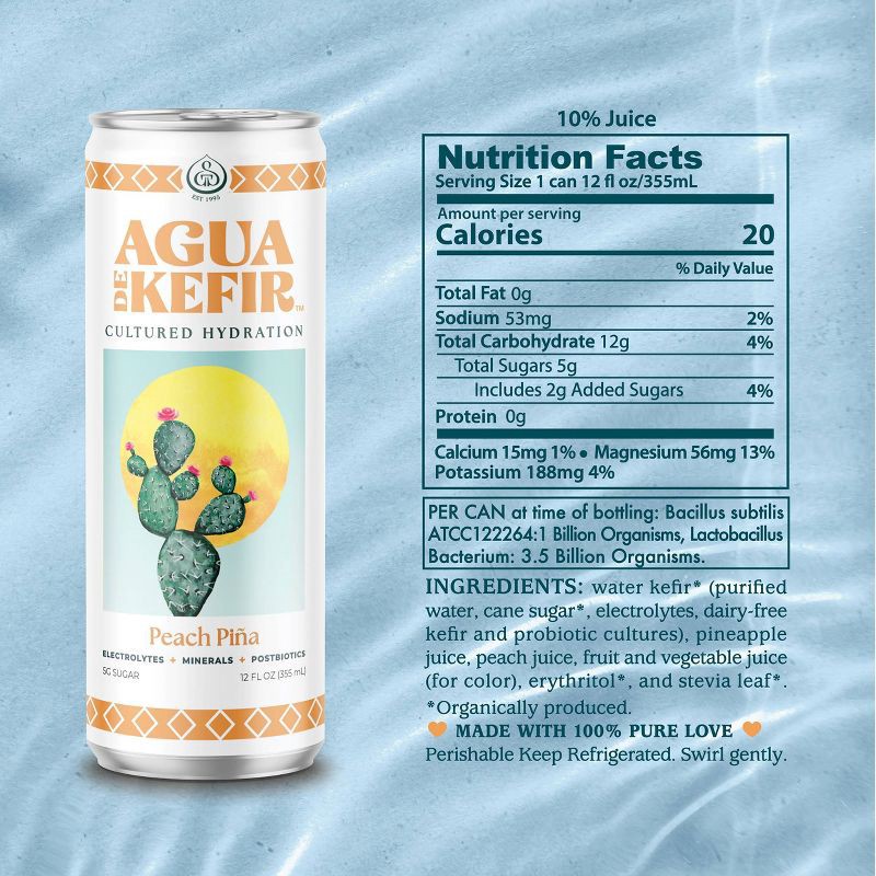 slide 5 of 6, GT's Agua de Kefir Peach Pina - 12 fl oz Can, 12 fl oz
