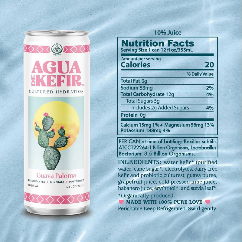 slide 5 of 6, GT's Agua de Kefir Guava Paloma - 12 fl oz Can, 12 fl oz