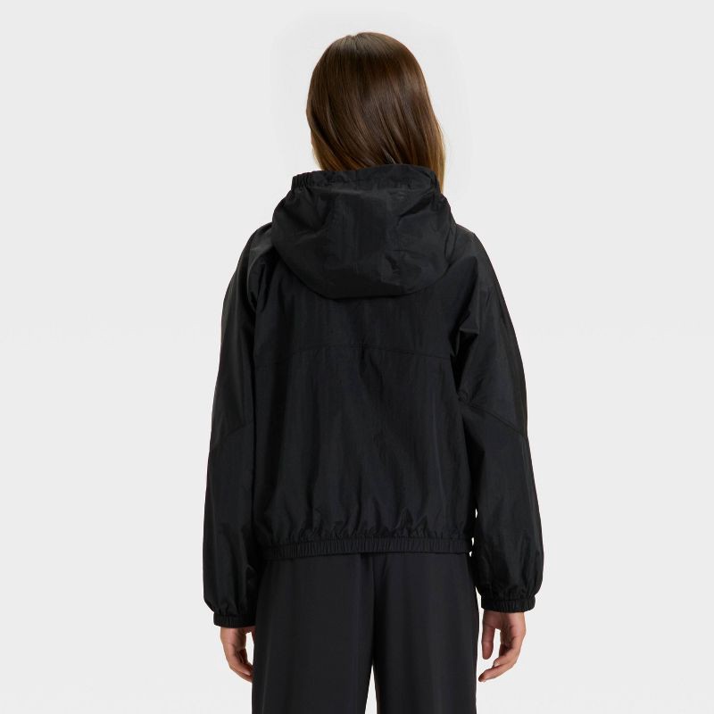 slide 2 of 3, Girls' Solid Windbreaker Jacket - All In Motion™ Black L, 1 ct