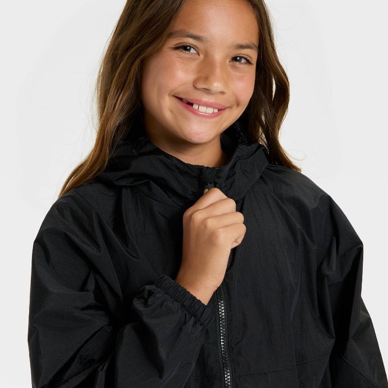 slide 3 of 3, Girls' Solid Windbreaker Jacket - All In Motion™ Black L, 1 ct