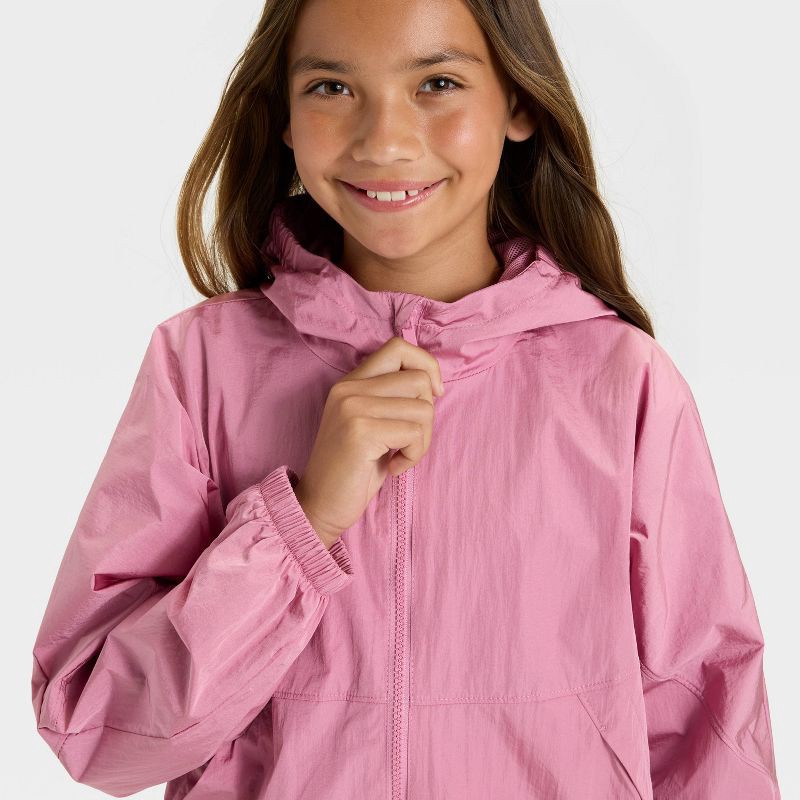 slide 3 of 3, Girls' Solid Windbreaker Jacket - All In Motion™ Pink S, 1 ct