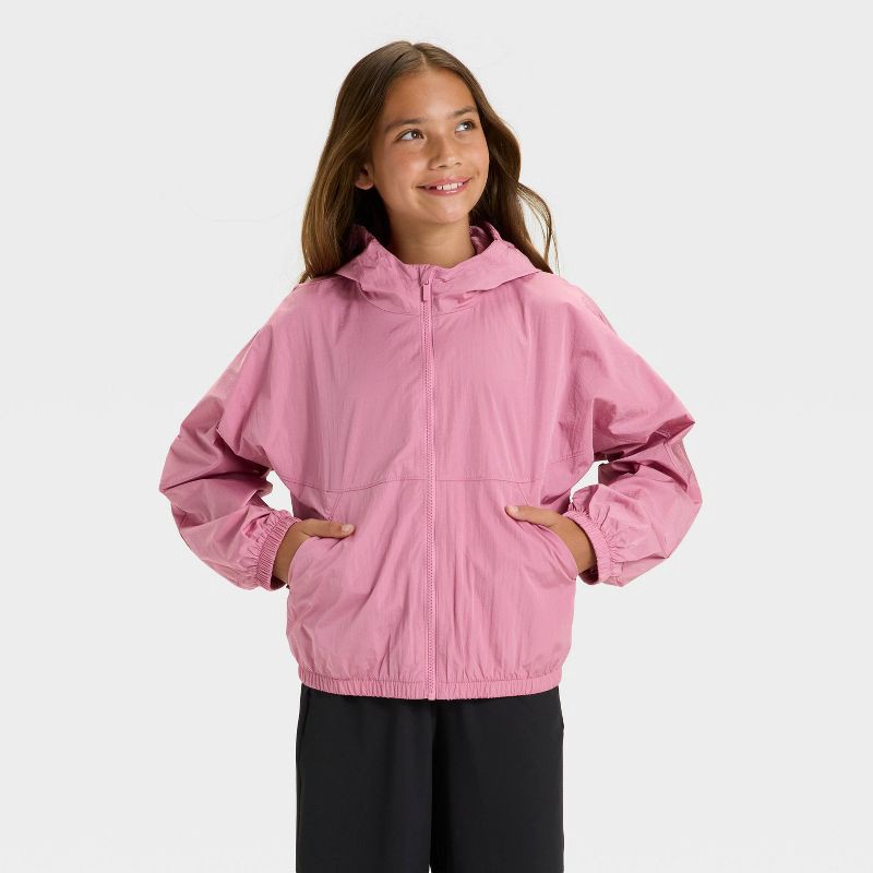 slide 1 of 3, Girls' Solid Windbreaker Jacket - All In Motion™ Pink M, 1 ct