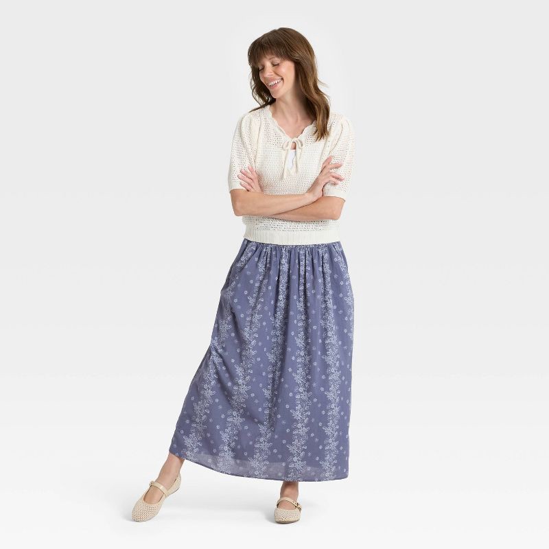 slide 2 of 3, Women's Printed Maxi Skirt - Universal Thread™ Blue M, 1 ct