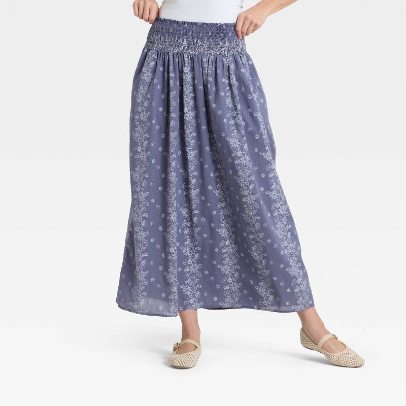 slide 1 of 3, Women's Printed Maxi Skirt - Universal Thread™ Blue L, 1 ct