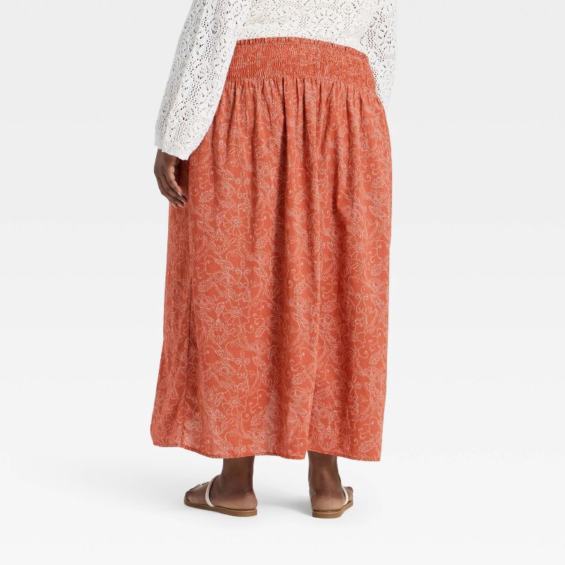 slide 3 of 3, Women's Printed Maxi Skirt - Universal Thread™ Rust Floral XXL, 1 ct
