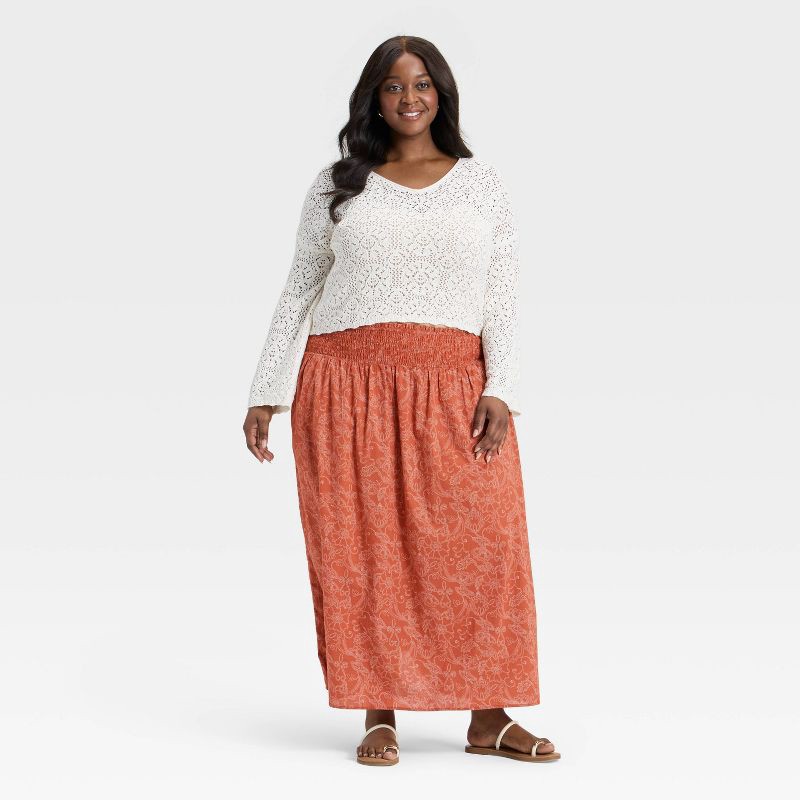 slide 2 of 3, Women's Printed Maxi Skirt - Universal Thread™ Rust Floral XXL, 1 ct
