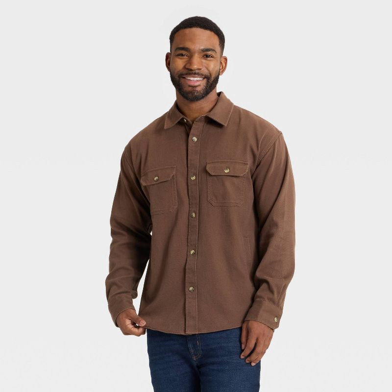 slide 1 of 3, Men's Vintage Long Sleeve Utility Shirt - Goodfellow & Co™ Brown L, 1 ct