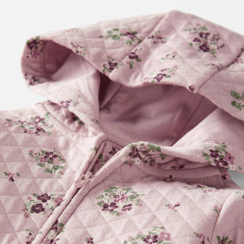 slide 2 of 3, Little Planet By Carter's Organic Baby Girls' Quilted Floral Hooded Jumpsuit - Pink 24M, 1 ct