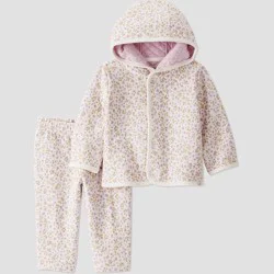 Little Planet By Carter's Organic Baby Girls' 2pc Quilted Floral Hooded Set - Pink 9M