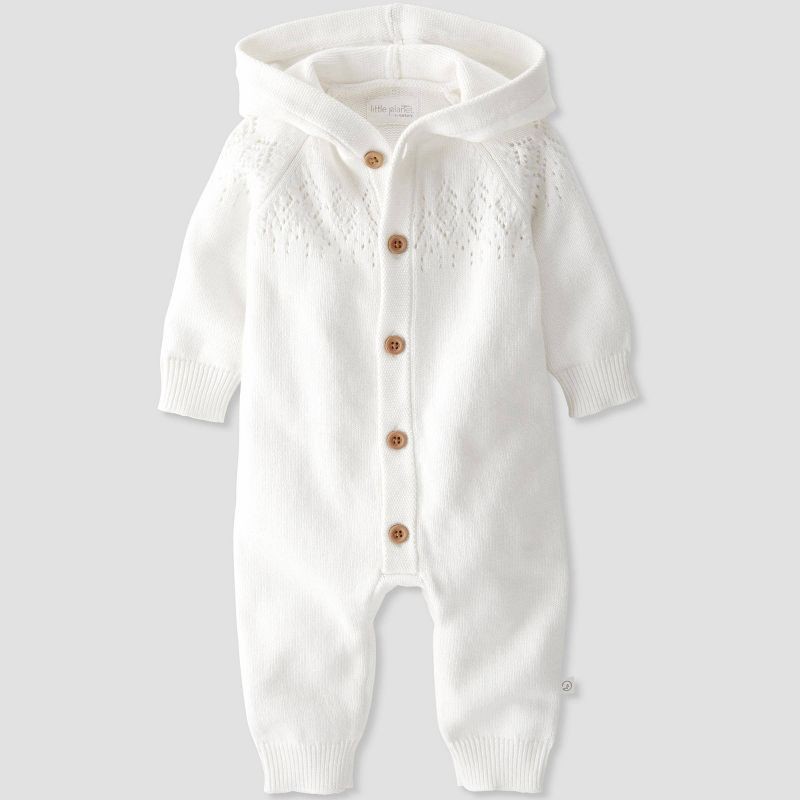 slide 1 of 3, Little Planet By Carter's Organic Baby Hooded Sweater Jumpsuit - Cream 12M, 1 ct