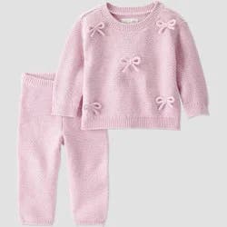 Little Planet By Carter's Organic Baby Girls' 2pc Bow Sweater Set - Pink 3M