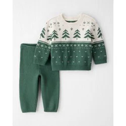 Little Planet By Carter's Organic Baby 2pc Tree Sweater Set - Green Newborn