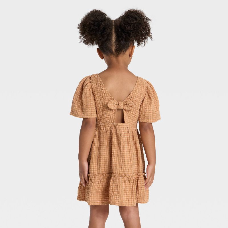 slide 2 of 3, Toddler Girls' Short Sleeve Windowpane Dress - Cat & Jack™ Brown 18M, 1 ct