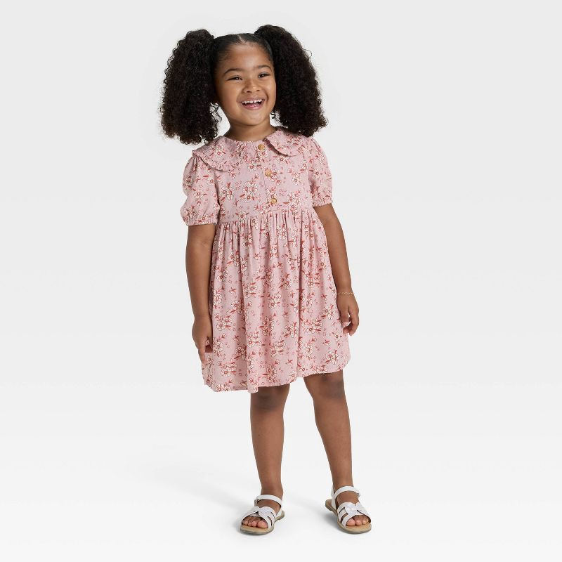 slide 2 of 3, Toddler Girls' Short Sleeve Floral Woven Dress - Cat & Jack™ Light Mauve 5T, 1 ct