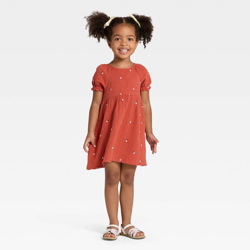 slide 2 of 4, Toddler Girls' Short Sleeve Gauze Dress - Cat & Jack™ Brown 18M, 1 ct