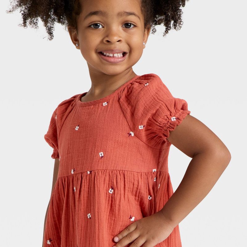 slide 4 of 4, Toddler Girls' Short Sleeve Gauze Dress - Cat & Jack™ Brown 18M, 1 ct