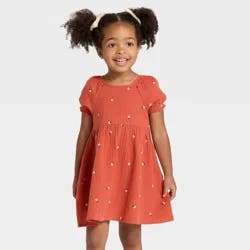 Toddler Girls' Short Sleeve Gauze Dress - Cat & Jack™ Brown 18M