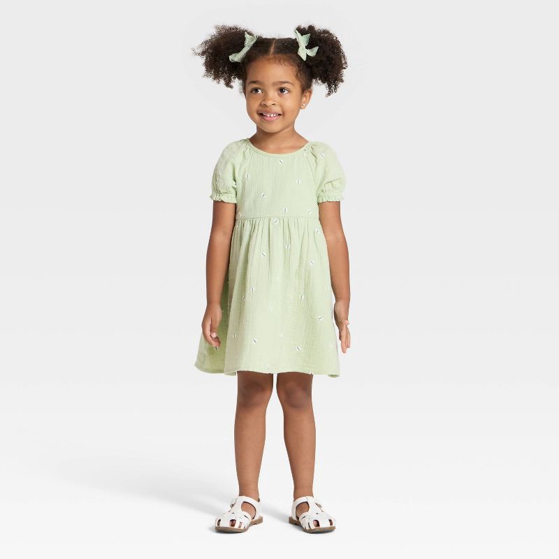 slide 2 of 4, Toddler Girls' Short Sleeve Gauze Dress - Cat & Jack™ Green 5T, 1 ct