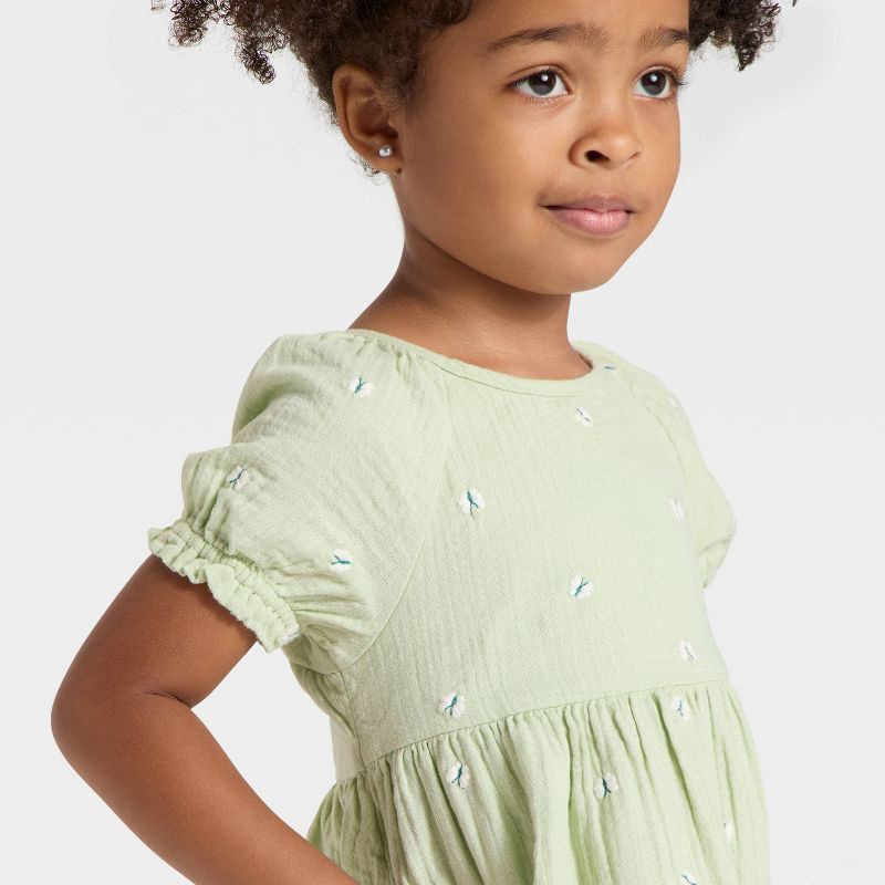 slide 3 of 4, Toddler Girls' Short Sleeve Gauze Dress - Cat & Jack™ Green 5T, 1 ct