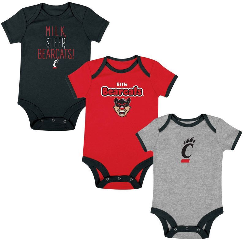slide 4 of 4, NCAA Cincinnati Bearcats Infant Toddler Boys' 3pk Bodysuit - 3-6M, 3 ct