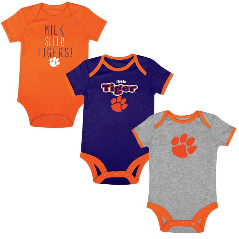 slide 3 of 4, NCAA Clemson Tigers Infant Toddler Boys' 3pk Bodysuit - 6-9M, 3 ct