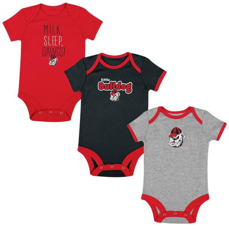 slide 4 of 4, NCAA Georgia Bulldogs Infant Toddler Boys' 3pk Bodysuit - 0-3M, 3 ct