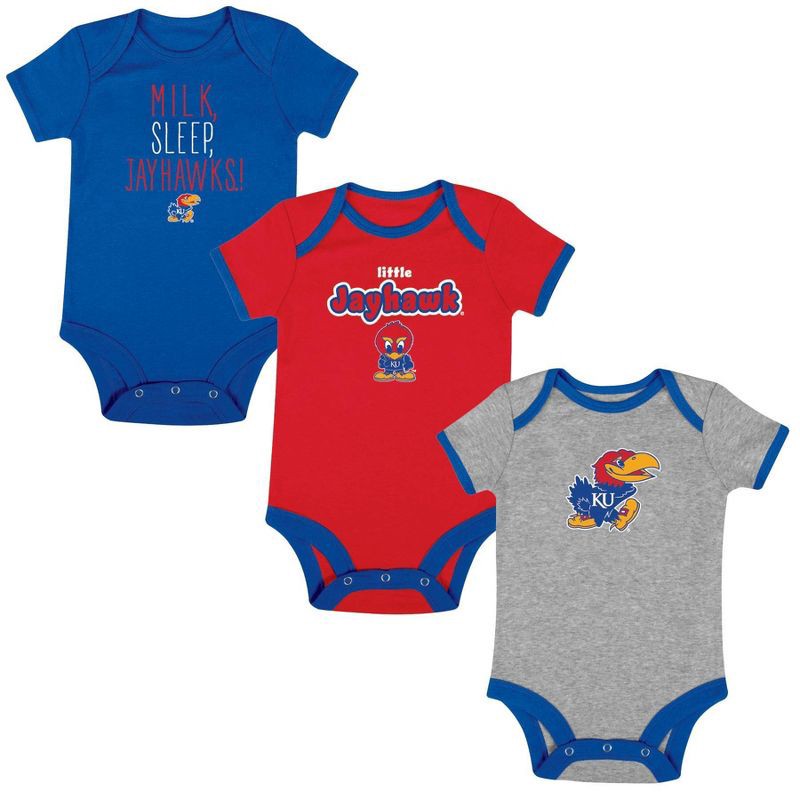 slide 4 of 4, NCAA Kansas Jayhawks Infant Toddler Boys' 3pk Bodysuit - 3-6M, 3 ct
