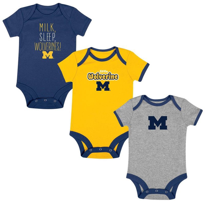 slide 4 of 4, NCAA Michigan Wolverines Infant Toddler Boys' 3pk Bodysuit - 6-9M, 3 ct