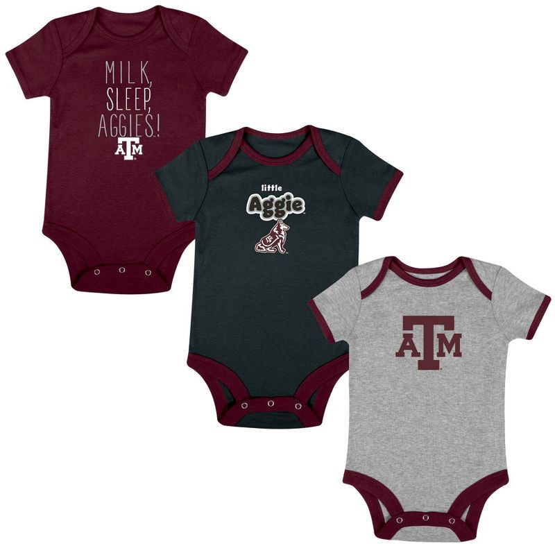 slide 4 of 4, NCAA Texas A&M Aggies Infant Boys' 3pk Bodysuit - 3-6M, 3 ct