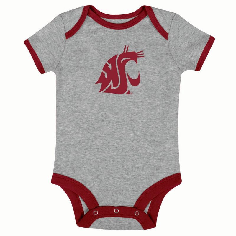 slide 2 of 4, NCAA Washington State Cougars Infant Boys' 3pk Bodysuit - 3-6M: Cotton-Polyester Blend, Adjustable Snap Closure, 3 ct