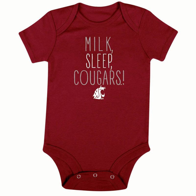 slide 3 of 4, NCAA Washington State Cougars Infant Boys' 3pk Bodysuit - 3-6M: Cotton-Polyester Blend, Adjustable Snap Closure, 3 ct