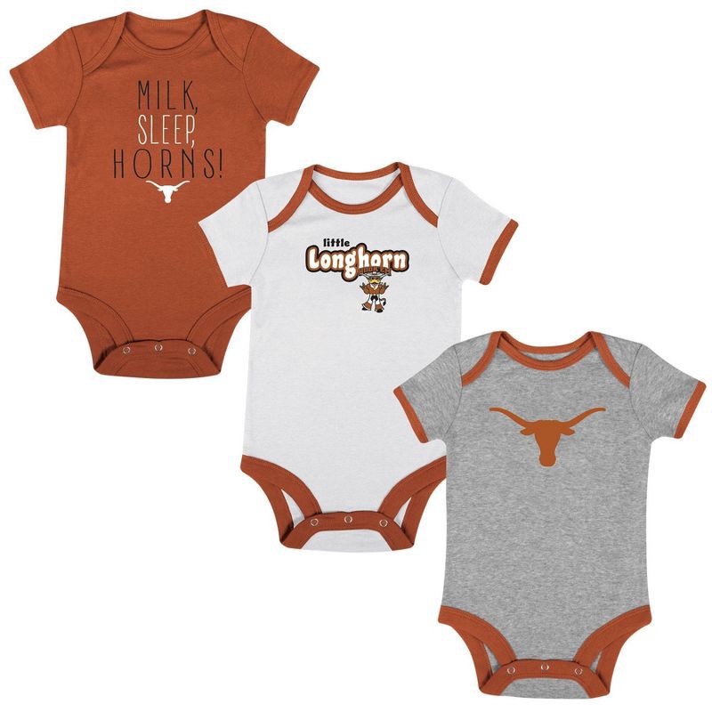 slide 4 of 4, NCAA Texas Longhorns Infant Boys' 3pk Bodysuit - 6-9M, 3 ct