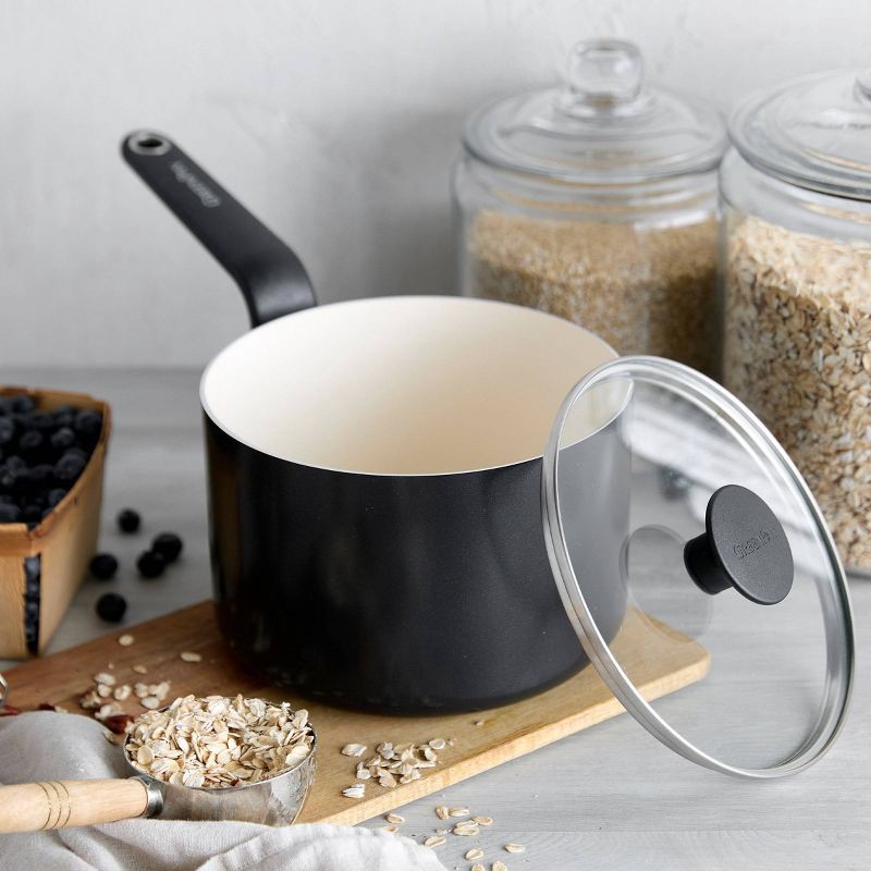 slide 2 of 9, GreenPan Rio Advanced 3qt Ceramic Nonstick Sauce Pan with Lid Black, 3 qt