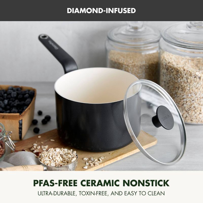slide 3 of 9, GreenPan Rio Advanced 3qt Ceramic Nonstick Sauce Pan with Lid Black, 3 qt