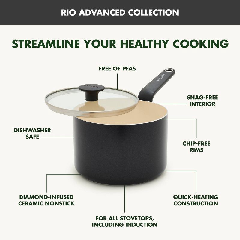 slide 4 of 9, GreenPan Rio Advanced 3qt Ceramic Nonstick Sauce Pan with Lid Black, 3 qt
