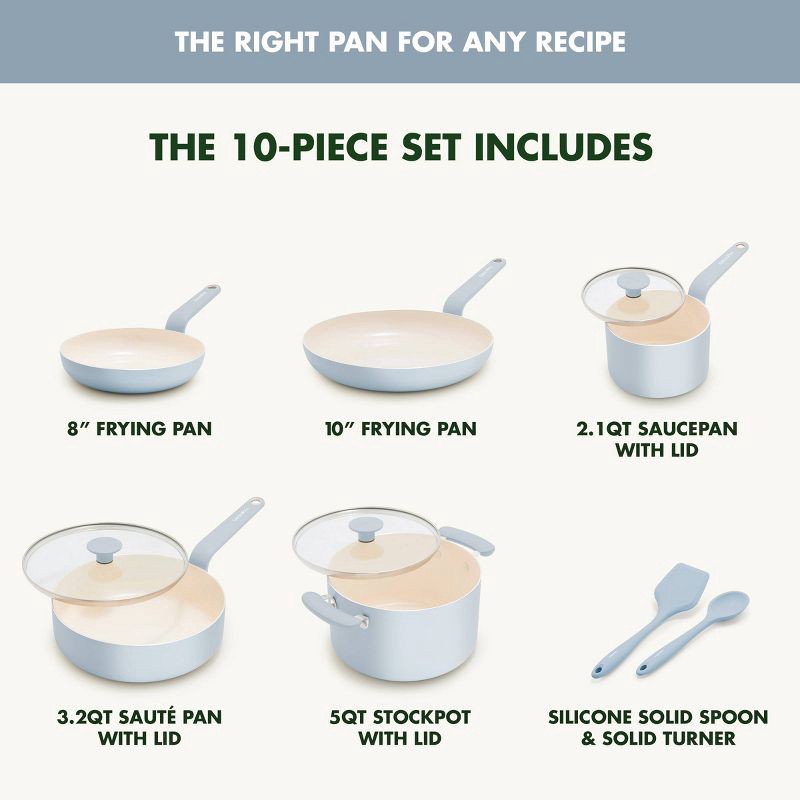 slide 4 of 10, GreenPan Rio Advanced 10pc Ceramic Nonstick Cookware Set Stardew Blue, 10 ct