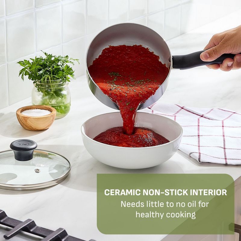 slide 2 of 9, T-Fal Simply Cook 3.2qt Ceramic Nonstick Sauce Pan with Lid Black, 3.2 qt