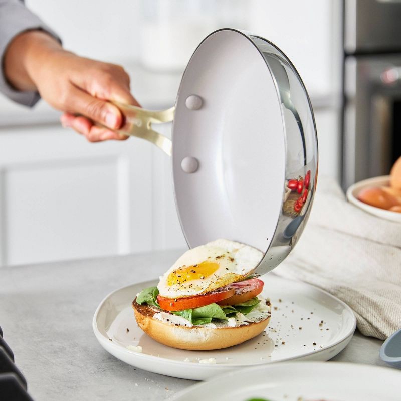 slide 2 of 10, GreenPan Nova Gallery 10pc Stainless Steel and Ceramic Nonstick Champagne Handle Cookware Set, 10 ct