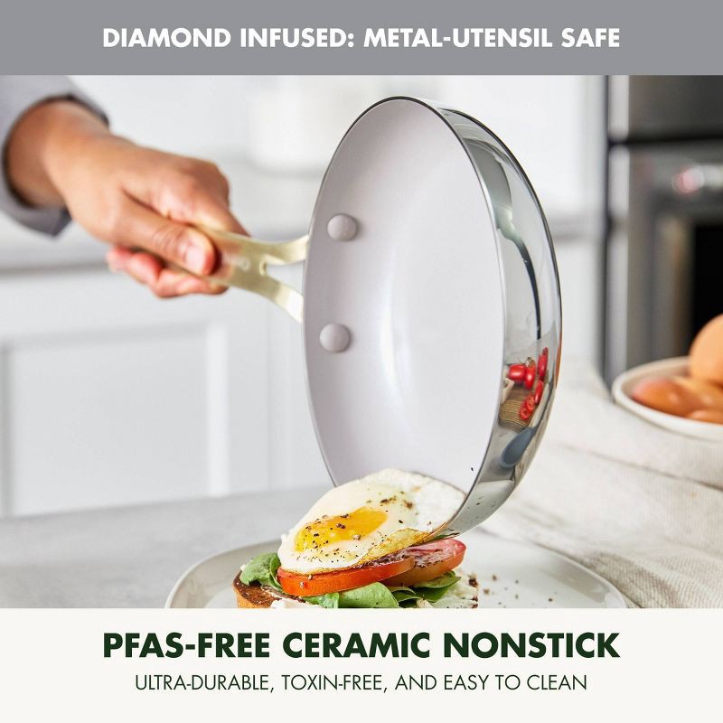 slide 3 of 10, GreenPan Nova Gallery 10pc Stainless Steel and Ceramic Nonstick Champagne Handle Cookware Set, 10 ct