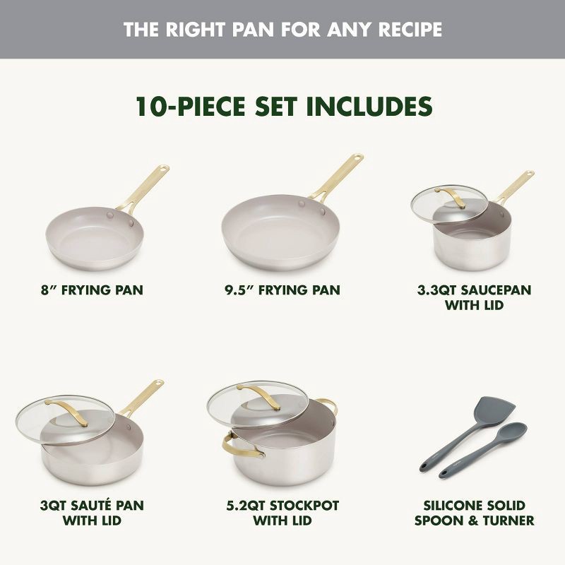 slide 4 of 10, GreenPan Nova Gallery 10pc Stainless Steel and Ceramic Nonstick Champagne Handle Cookware Set, 10 ct