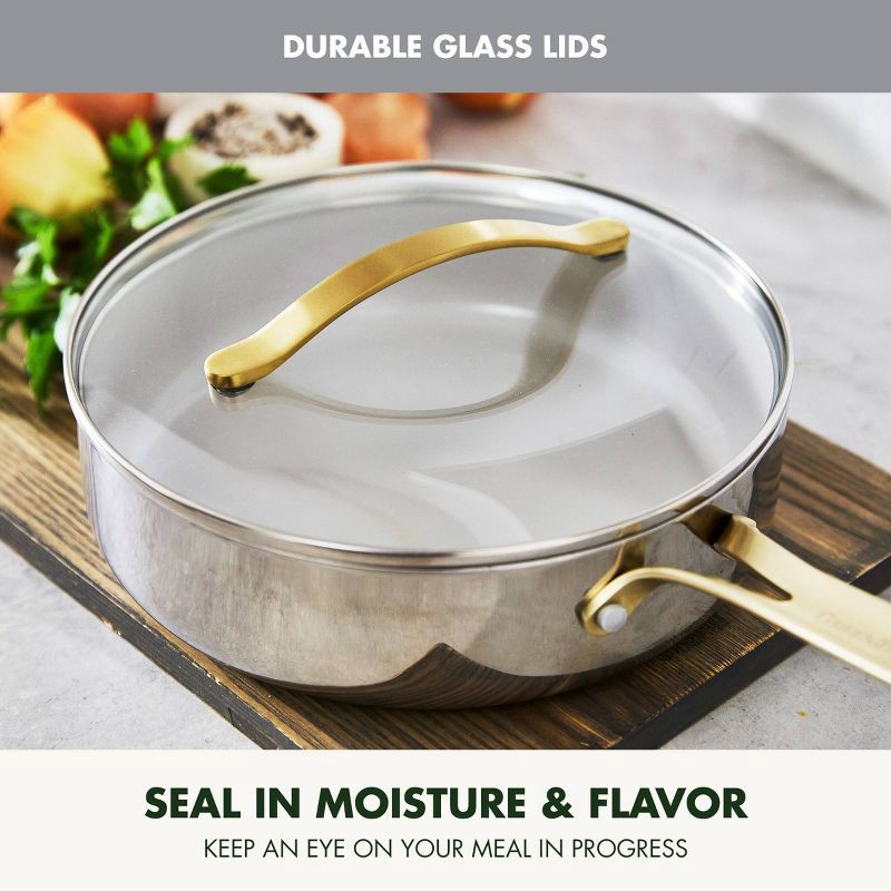 slide 7 of 10, GreenPan Nova Gallery 10pc Stainless Steel and Ceramic Nonstick Champagne Handle Cookware Set, 10 ct