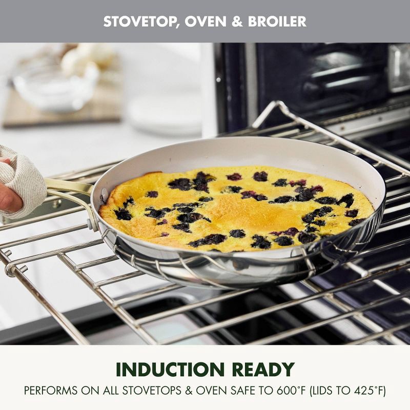 slide 8 of 10, GreenPan Nova Gallery 10pc Stainless Steel and Ceramic Nonstick Champagne Handle Cookware Set, 10 ct