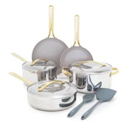 GreenPan Nova Gallery 10pc Stainless Steel and Ceramic Nonstick Champagne Handle Cookware Set