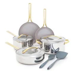 GreenPan Nova Gallery 10pc Stainless Steel and Ceramic Nonstick Champagne Handle Cookware Set