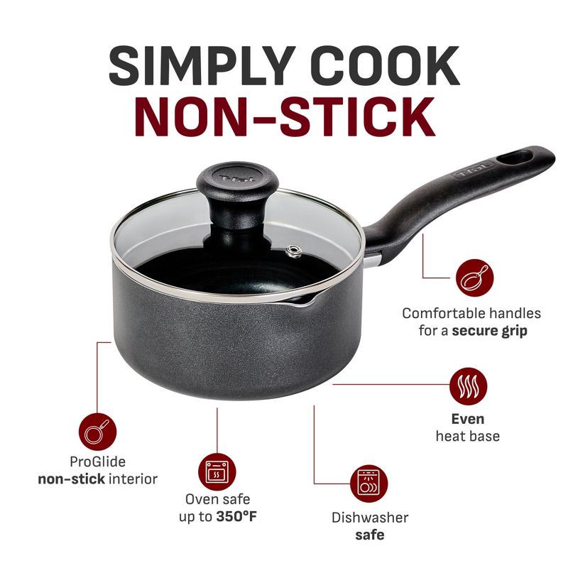 slide 9 of 10, T-Fal Simply Cook 3qt Nonstick Sauce Pan with Lid Red, 3 qt