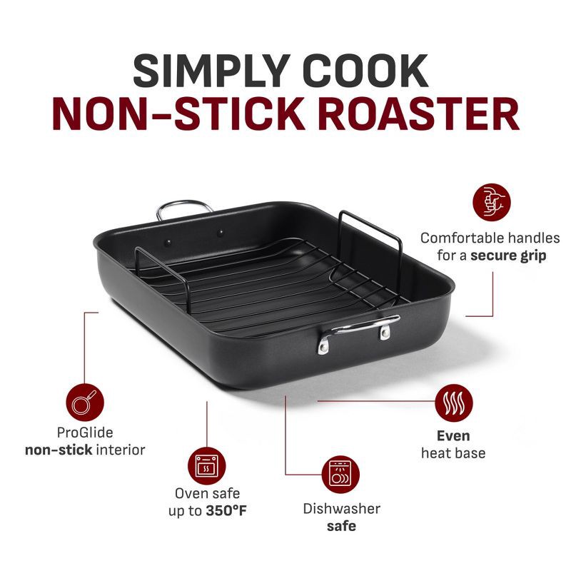 slide 9 of 10, T-Fal Simply Cook 13"x16" Nonstick Roaster Black, 1 ct